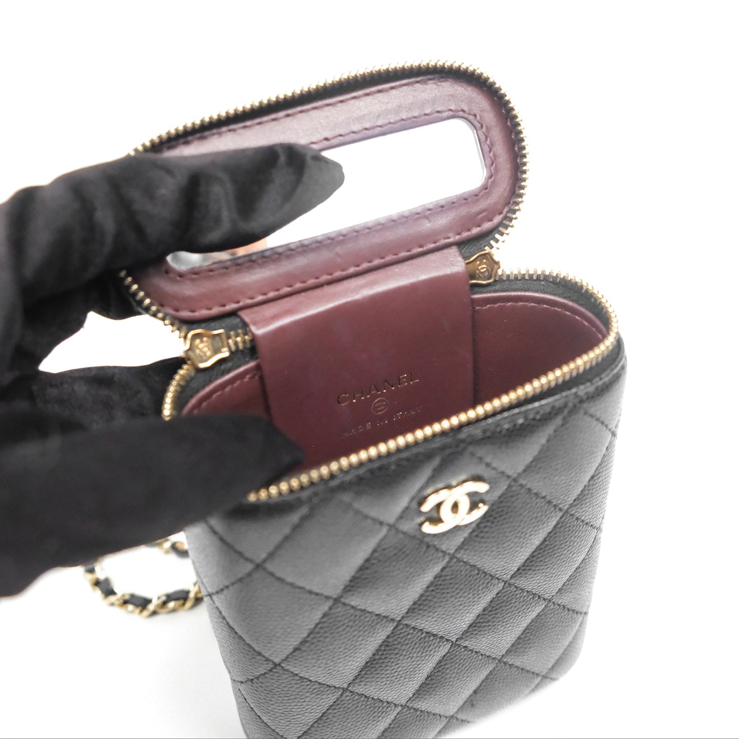 Chanel Classic Mini Vanity With Chain Black Caviar Gold Hardware