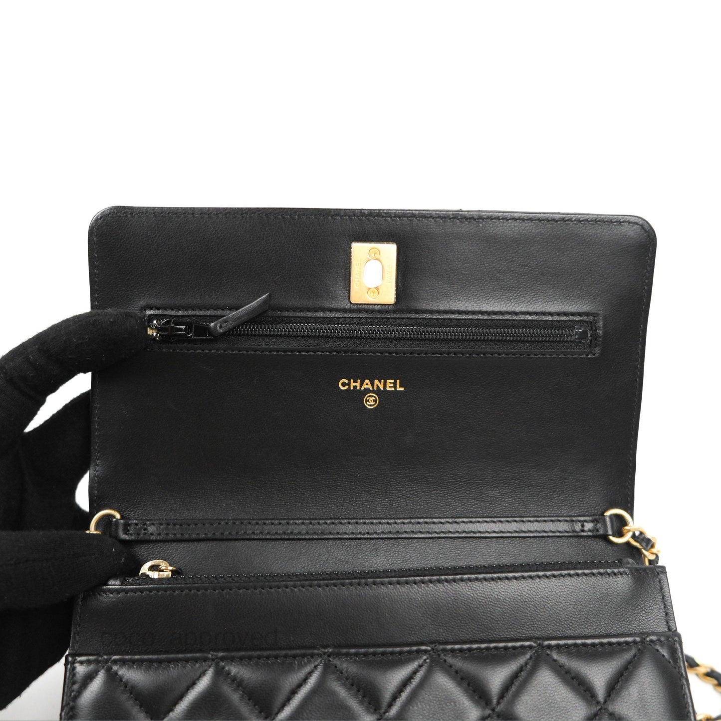 Chanel Quilted Pearl Crush Wallet on Chain WOC Black Lambskin Aged Gold Hardware