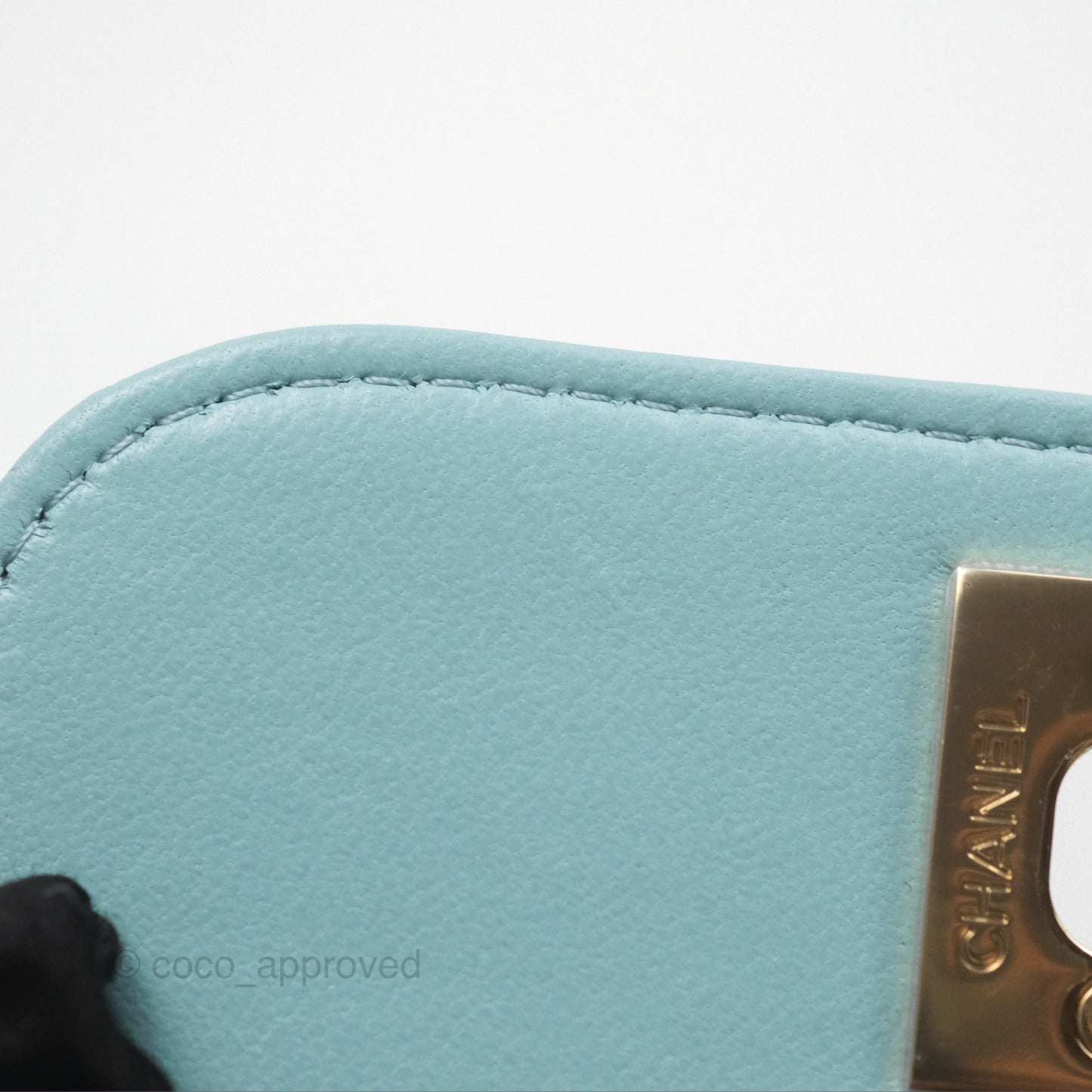 Chanel Mini Quilted Trendy CC Clutch With Chain Tiffany Blue Lambskin Gold Hardware