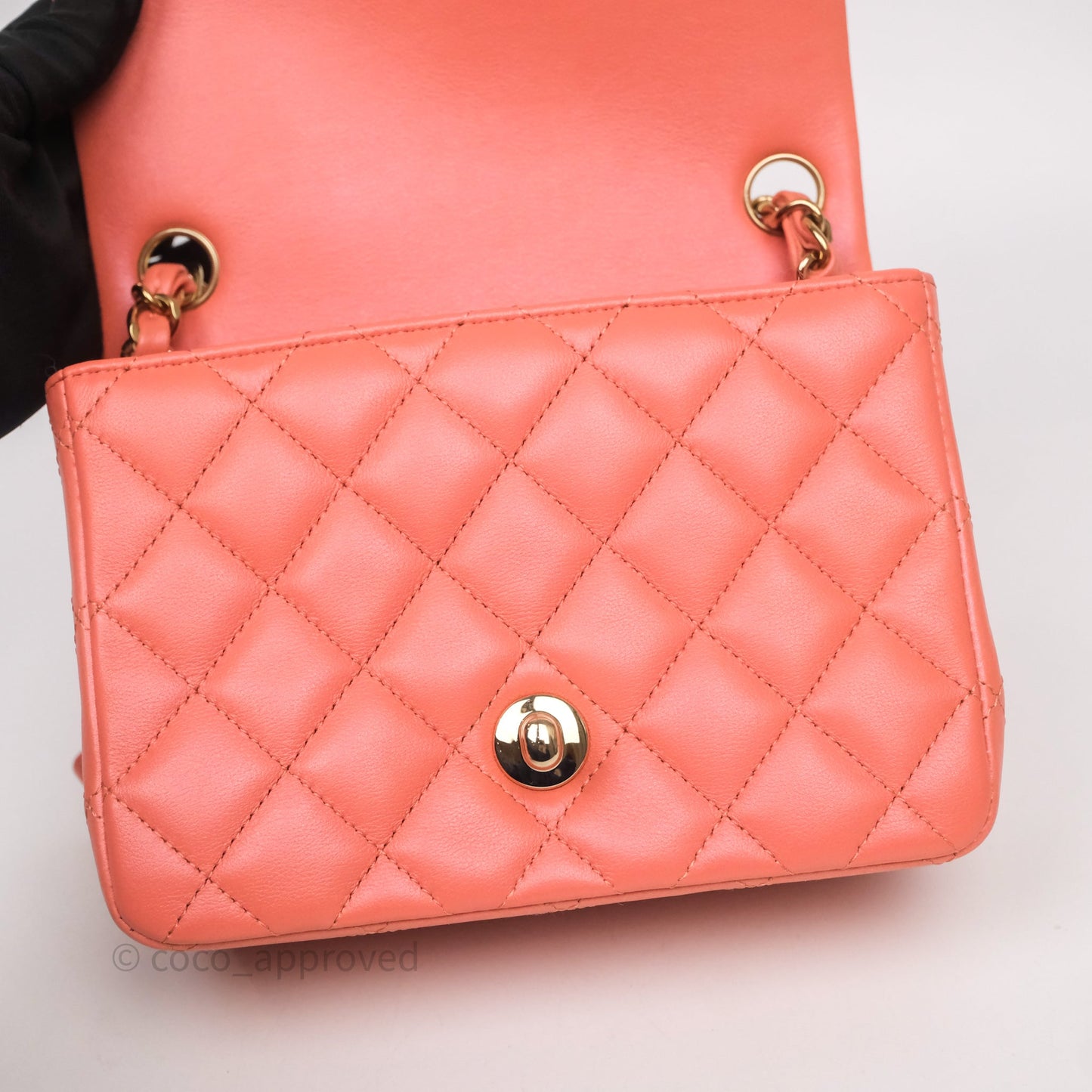 Chanel Mini Square Flap Quilted Pink Lambskin Gold Hardware