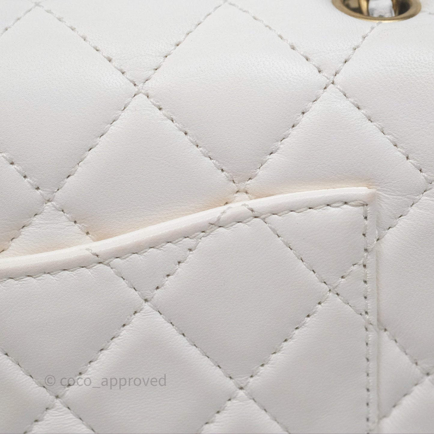 Chanel Mini Rectangular Pearl Crush Quilted White Lambskin Aged Gold Hardware