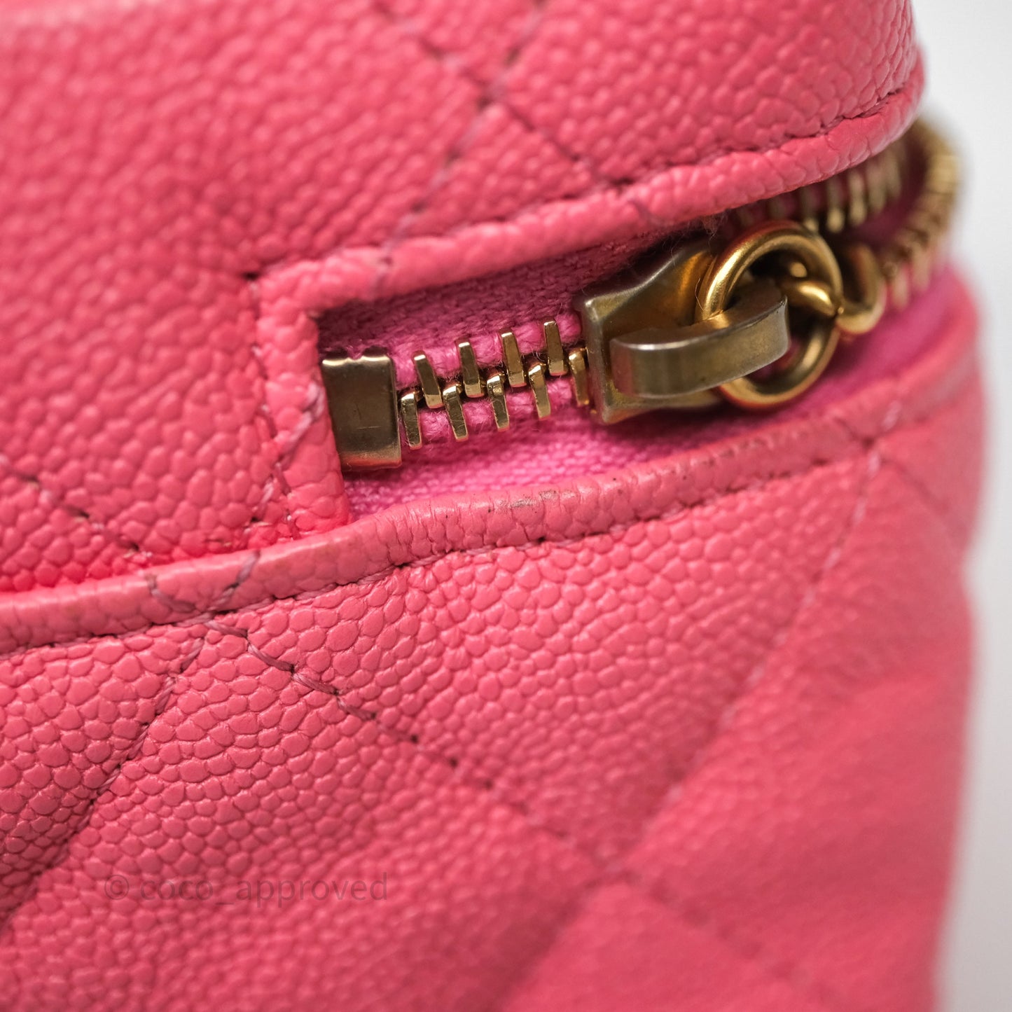 Chanel Quilted Mini Top Handle Vanity With Chain Pink Caviar Aged Gold Hardware