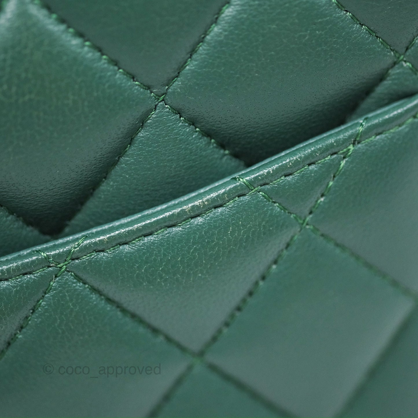 Chanel Mini Square Quilted Green Lambskin Silver Hardware