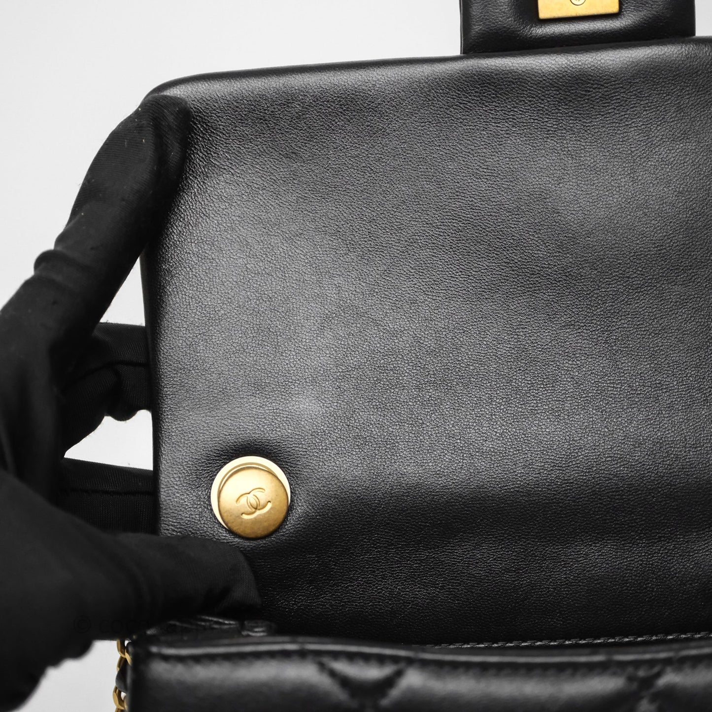 Chanel Quilted Flap Bag with Pearl Chain Black Calfskin Aged Gold Hardware