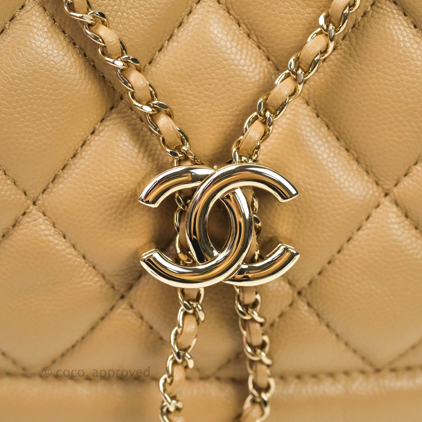 Chanel Caviar Quilted Rolled Up Bucket Drawstring Bag Beige Gold Hardware