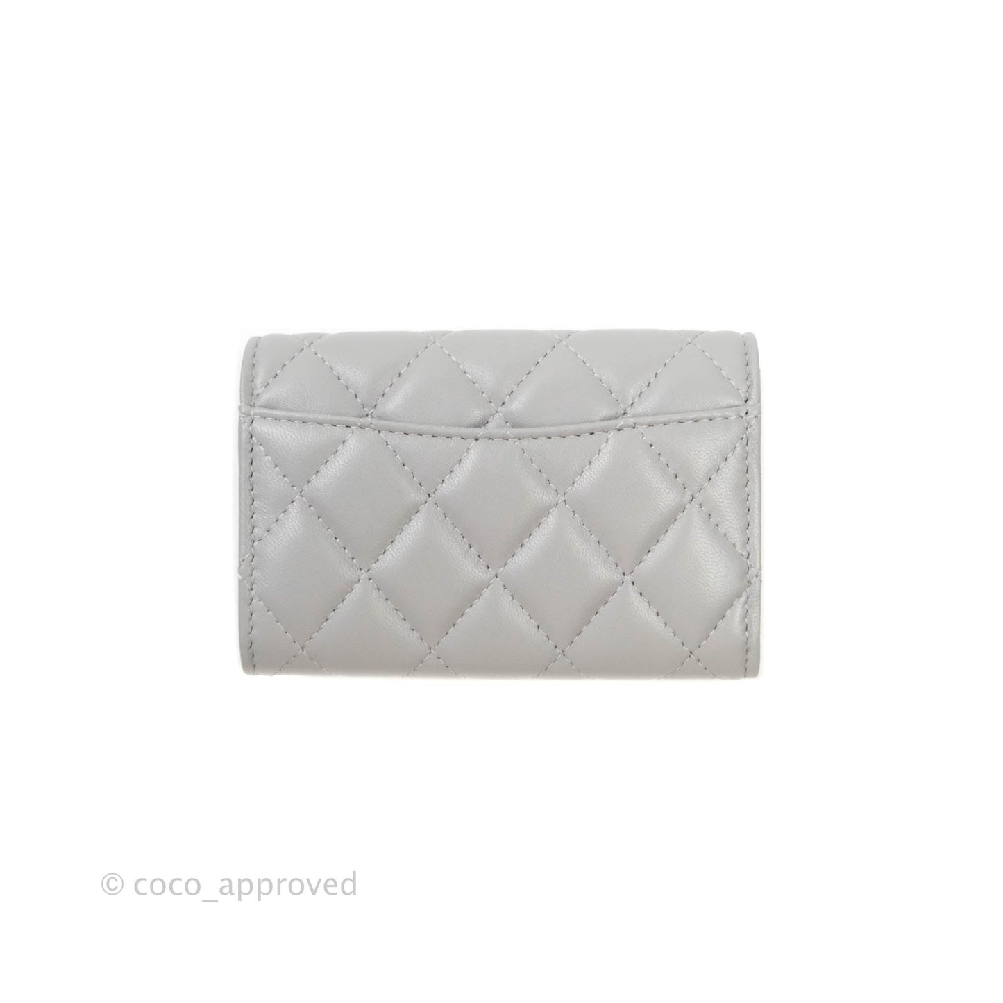 Chanel Quilted Flap Card Holder Grey Lambskin Silver Hardware