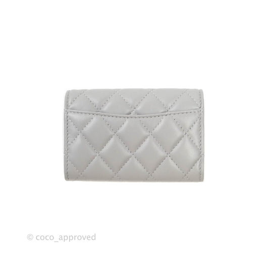 Chanel Quilted Flap Card Holder Grey Lambskin Silver Hardware
