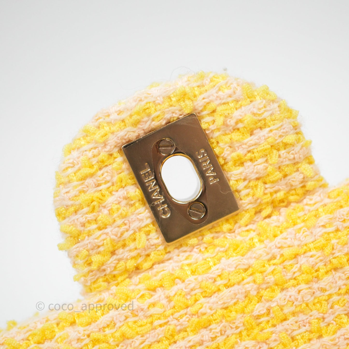 Chanel Classic M/L Medium Flap Quilted Yellow Tweed Gold Hardware