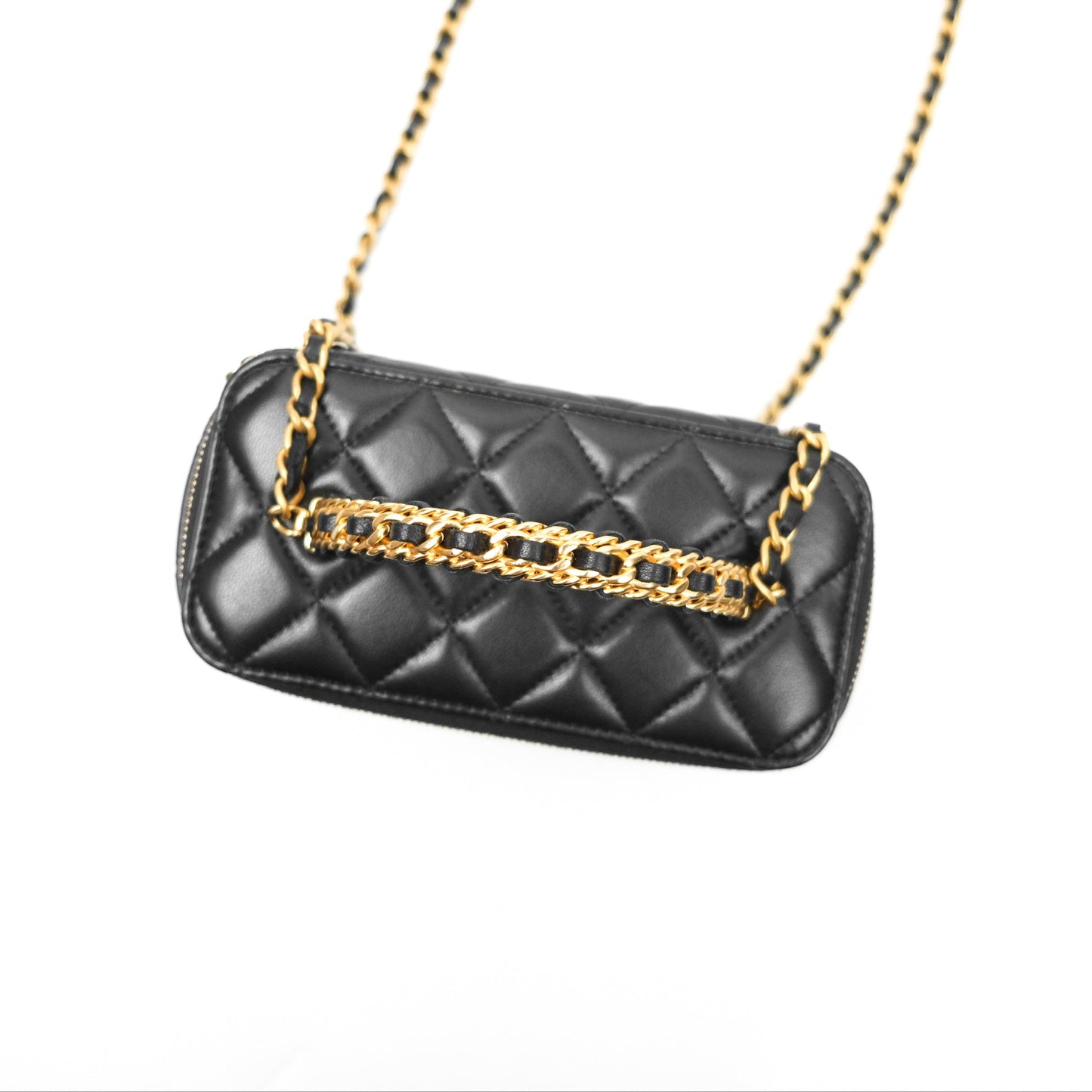 Chanel Vanity Rectangular with Top Handle Black Lambskin Aged Gold Hardware