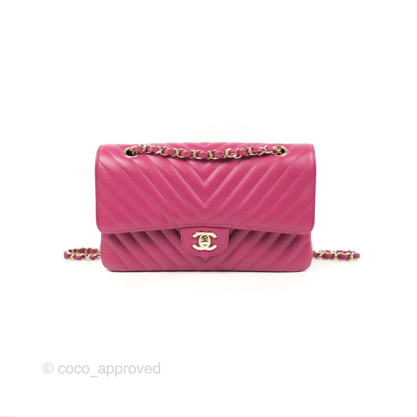 Chanel Medium Classic Flap Chevron Plum Pink Lambskin Gold Hardware