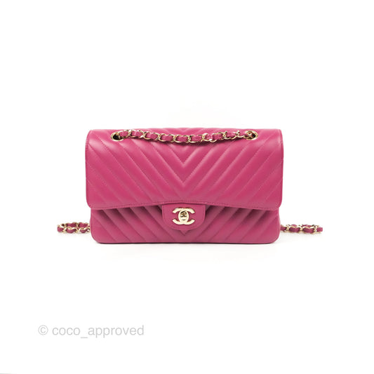 Chanel Medium Classic Flap Chevron Plum Pink Lambskin Gold Hardware