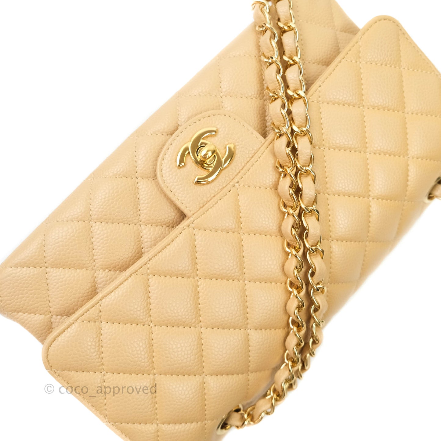 Chanel Classic M/L Medium Double Flap Beige Caviar Gold Hardware