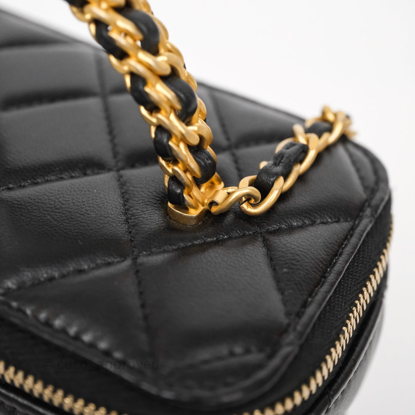 Chanel Top Handle Vanity Rectangular Black Lambskin Aged Gold Hardware