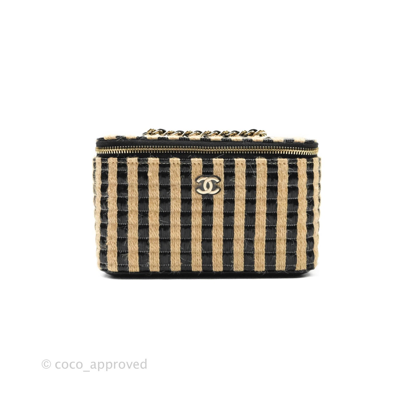 Chanel Vanity with Chain Raffia Jute Thread Black & Beige Gold Hardware