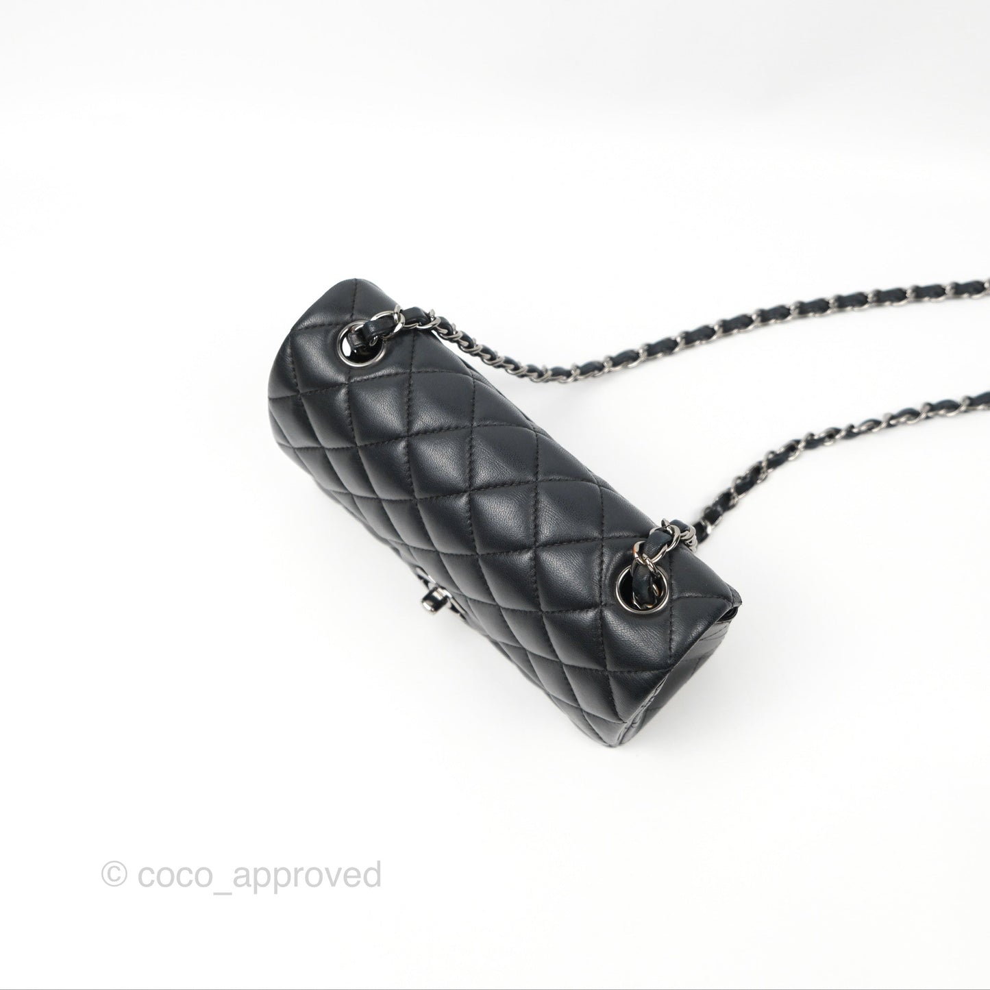 Chanel Quilted Mini Rectangular Flap Black Lambskin Silver Hardware