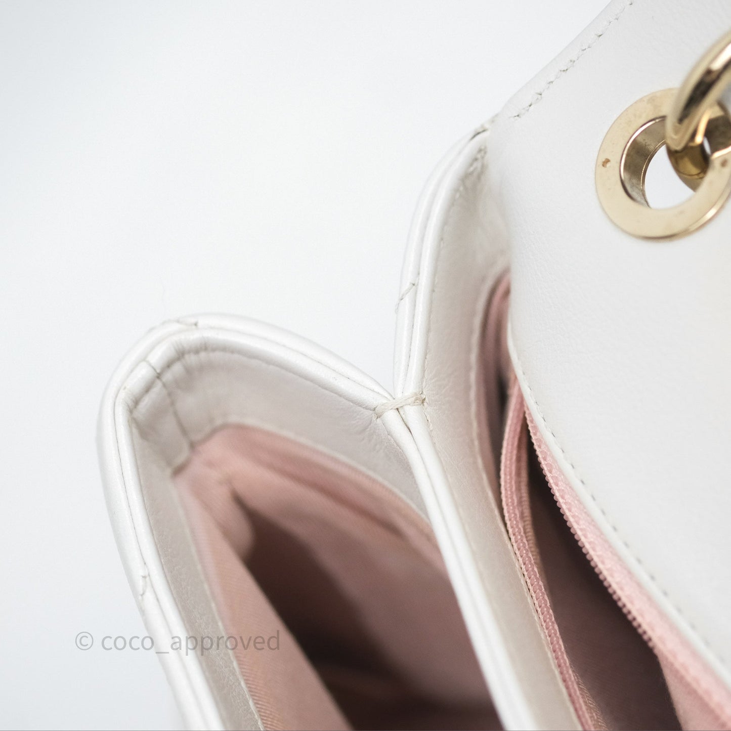 Chanel Small Chevron Chic Top Handle Flap White Calfskin Gold Hardware