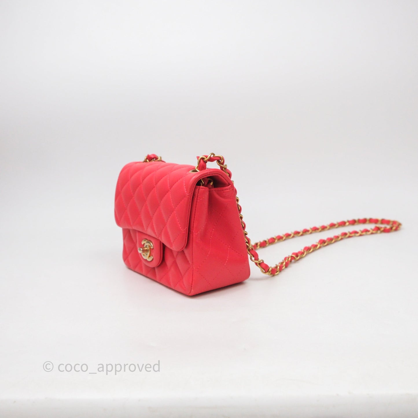 Chanel Mini Square Quilted Red Lambskin Aged Gold Hardware