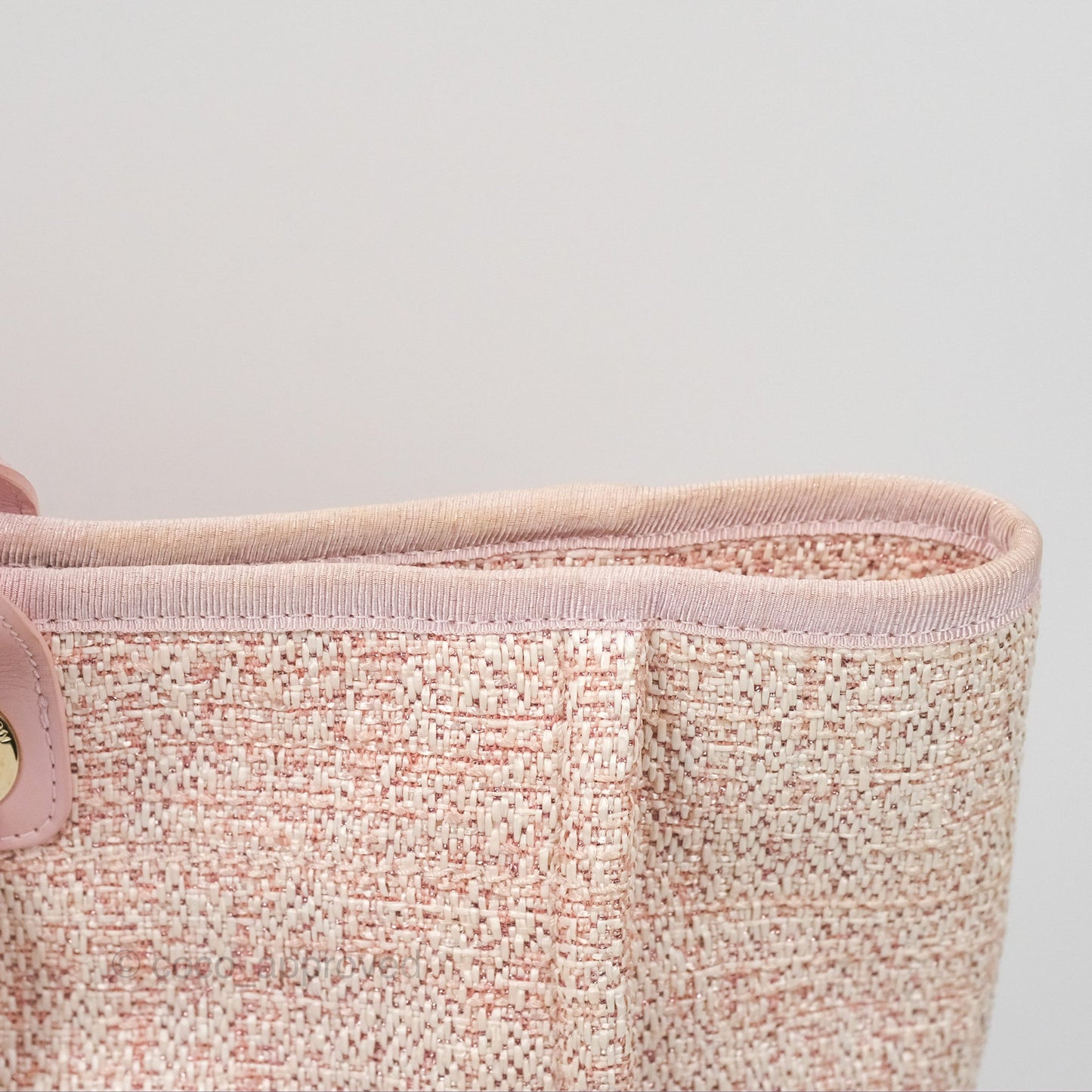 Chanel Large Deauville Tote Pink Woven Tweed Gold Hardware