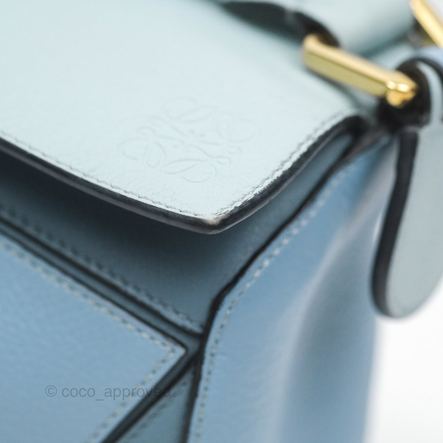 Loewe Small Puzzle Bag Blue Grained Calfskin Gold Hardware