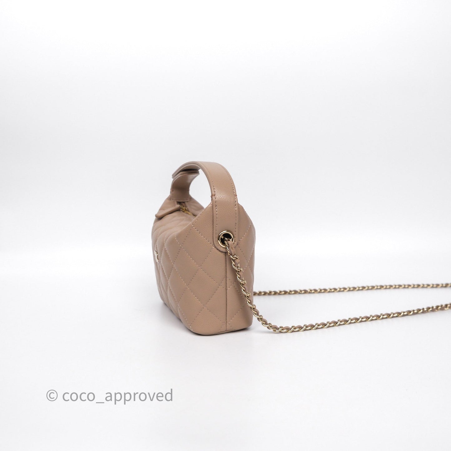 Chanel Quilted Hobo With Chain Beige Fonce Caviar Gold Hardware