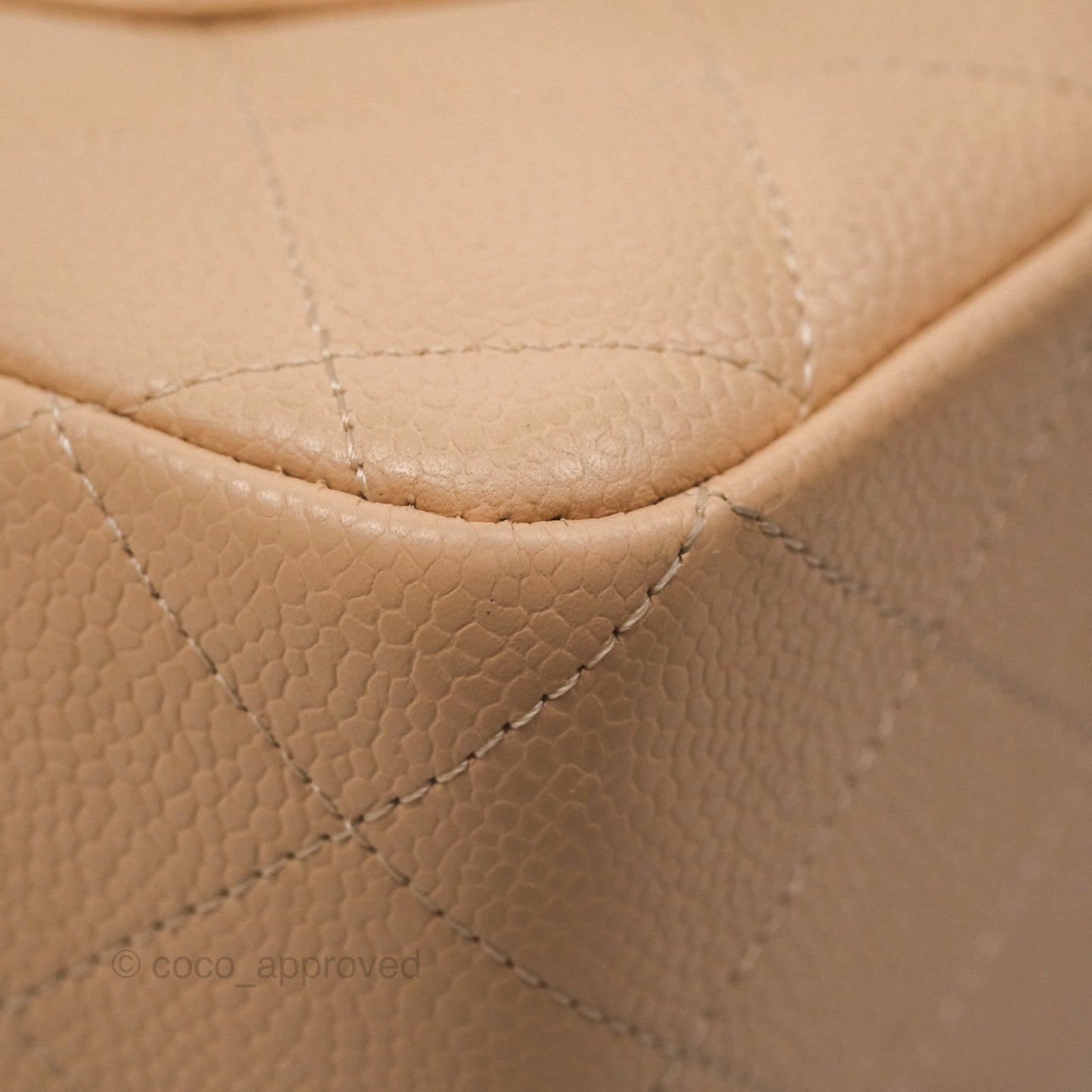 Chanel Jumbo Single Flap Quilted Beige Caviar Gold Hardware