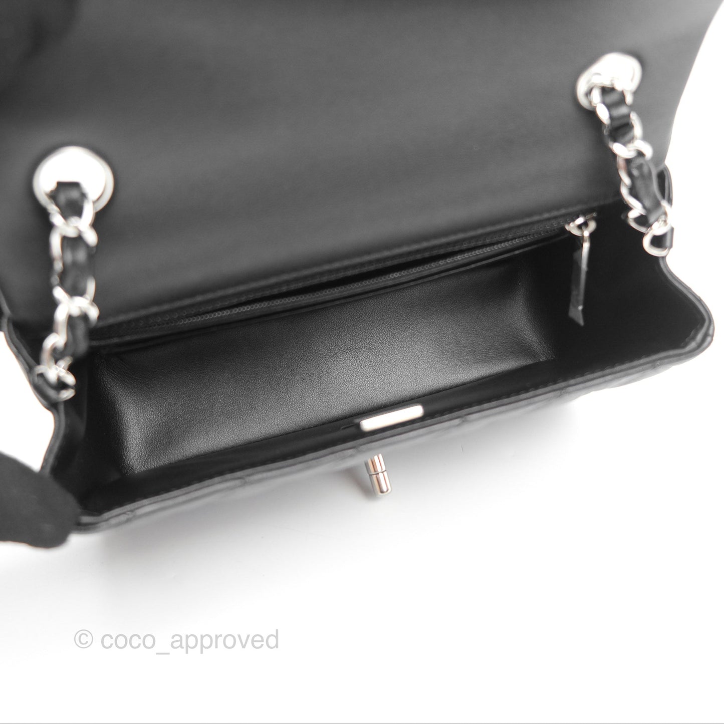 Chanel Quilted Mini Rectangular Black Lambskin Silver Hardware