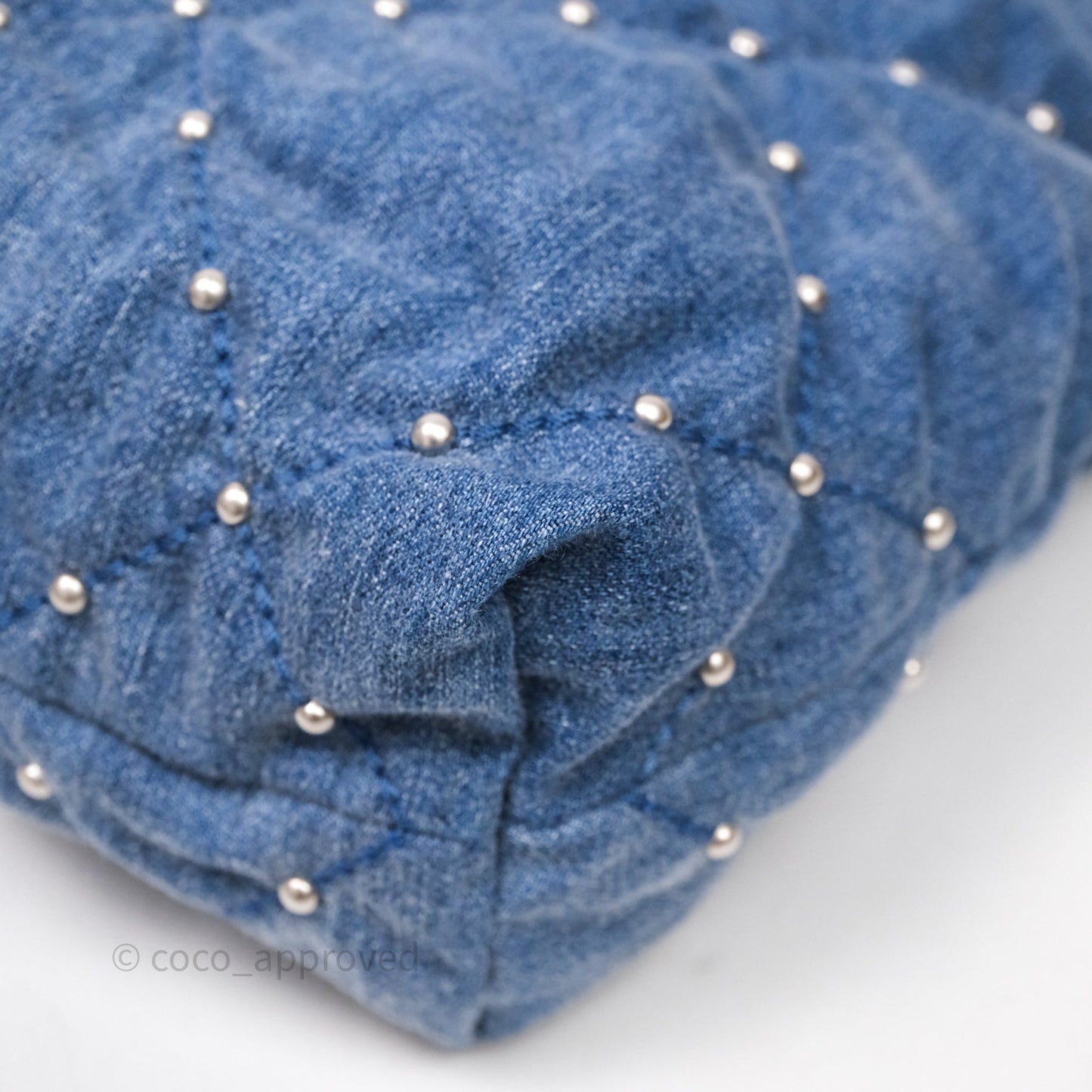 Chanel 22 Small Pearl Studded Denim Silver Hardware