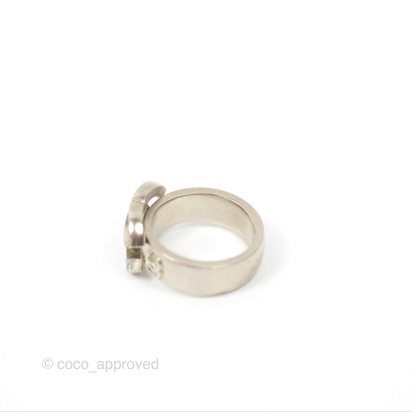 Chanel Black CC Ring Brushed Silver Tone 08A