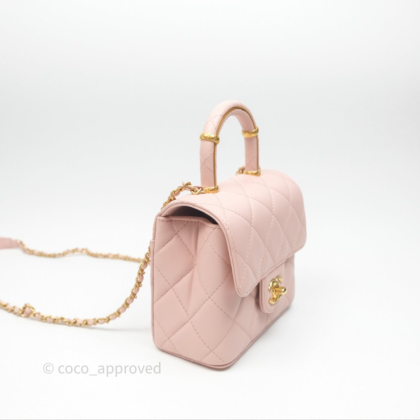 Chanel Top Handle Flap Bag Pink Lambskin Aged Gold Hardware 23S