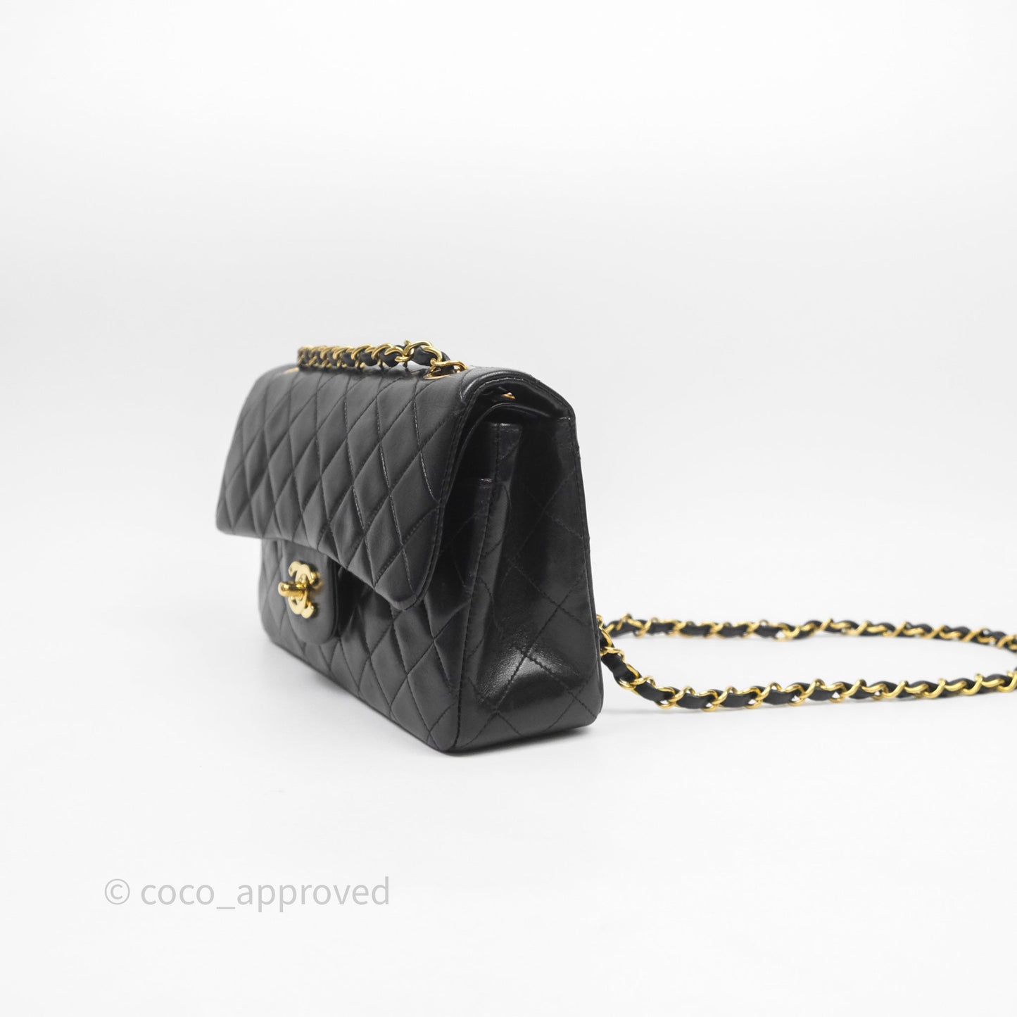 Chanel Vintage Classic Small Flap Bag Black Lambskin 24K Gold Hardware