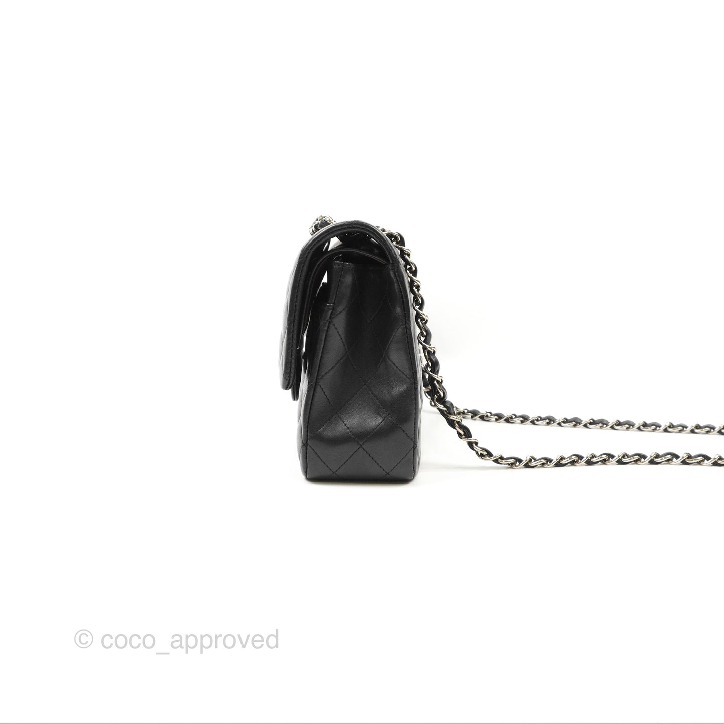 Chanel Classic M/L Medium Flap Quilted Black Lambskin Silver Hardware
