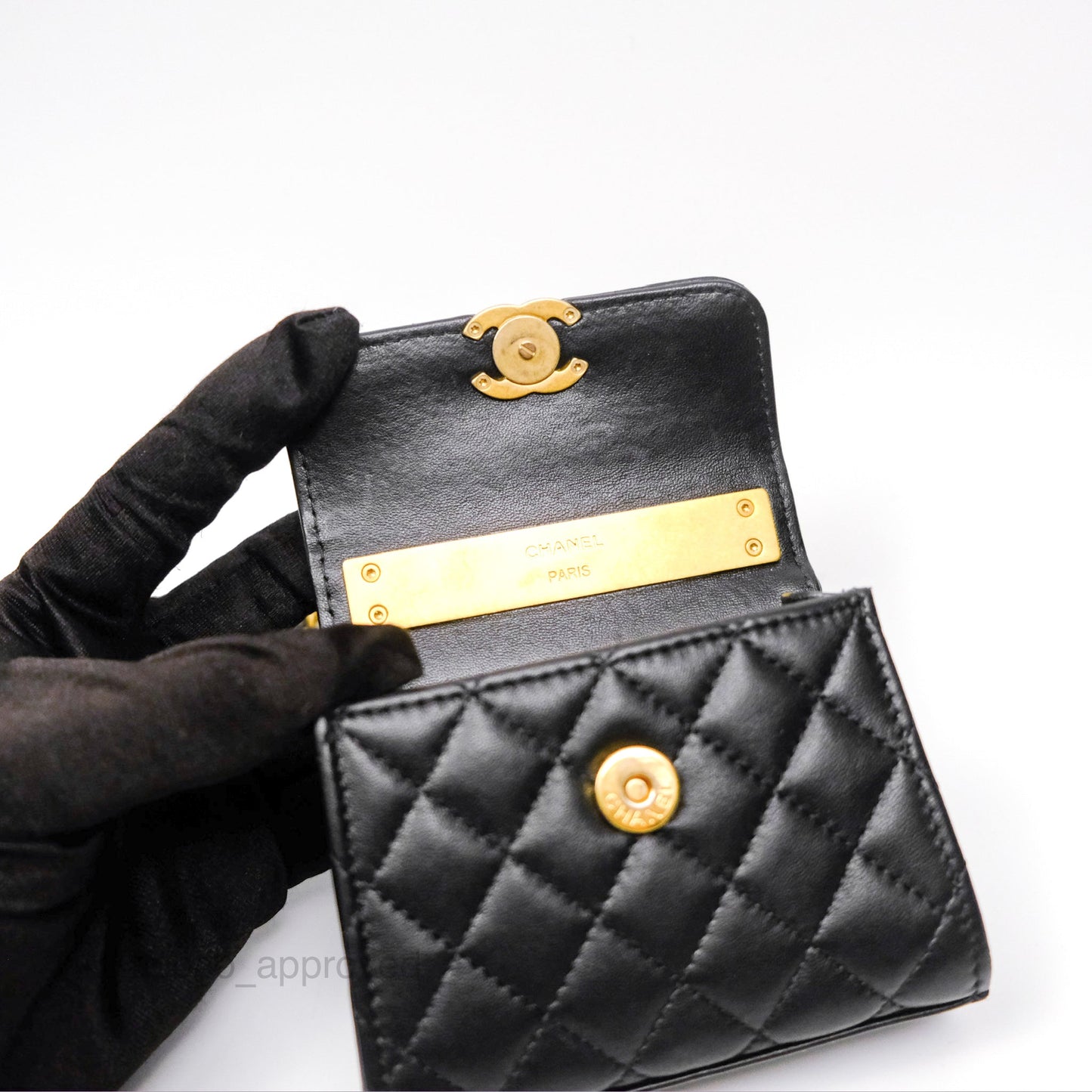 Chanel Mini Enamel Handle Clutch on Chain Black Lambskin Gold Hardware 22B