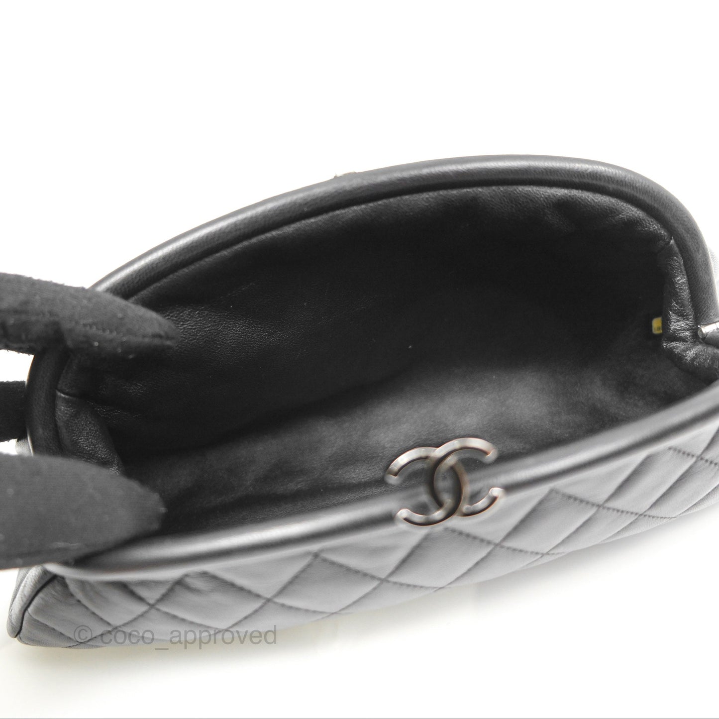 Chanel Quilted Timeless Kisslock Clutch Black Lambskin Silver Hardware