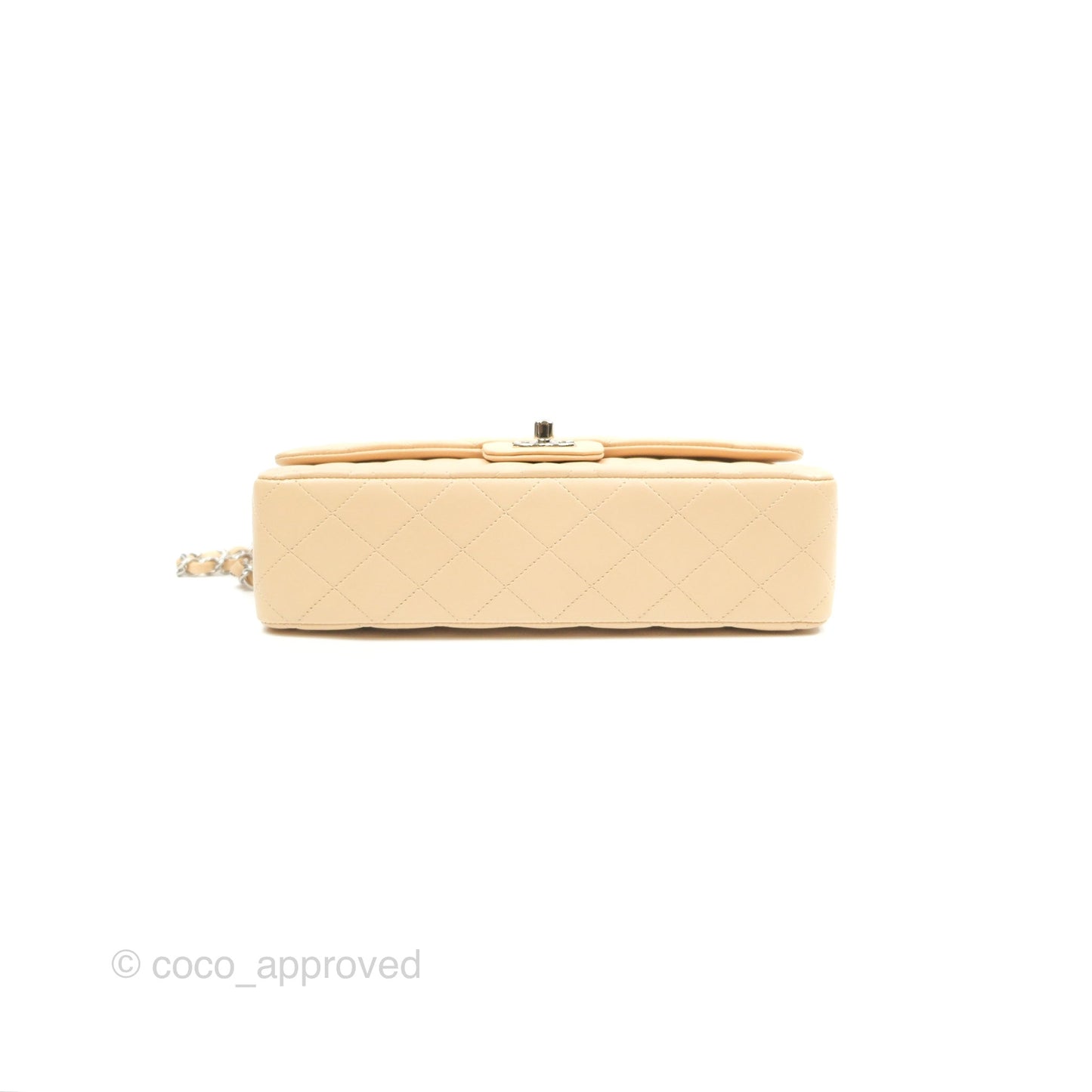 Chanel Classic M/L Medium Flap Quilted Beige Lambskin Silver Hardware