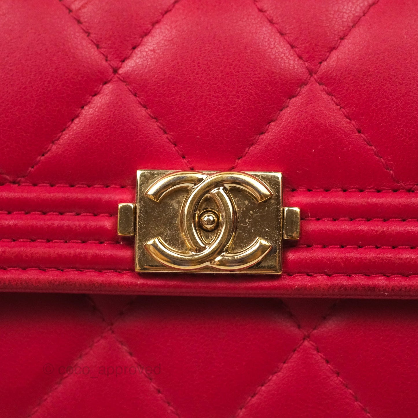 Chanel Quilted Boy Flap Long Wallet Red Lambskin Gold Hardware