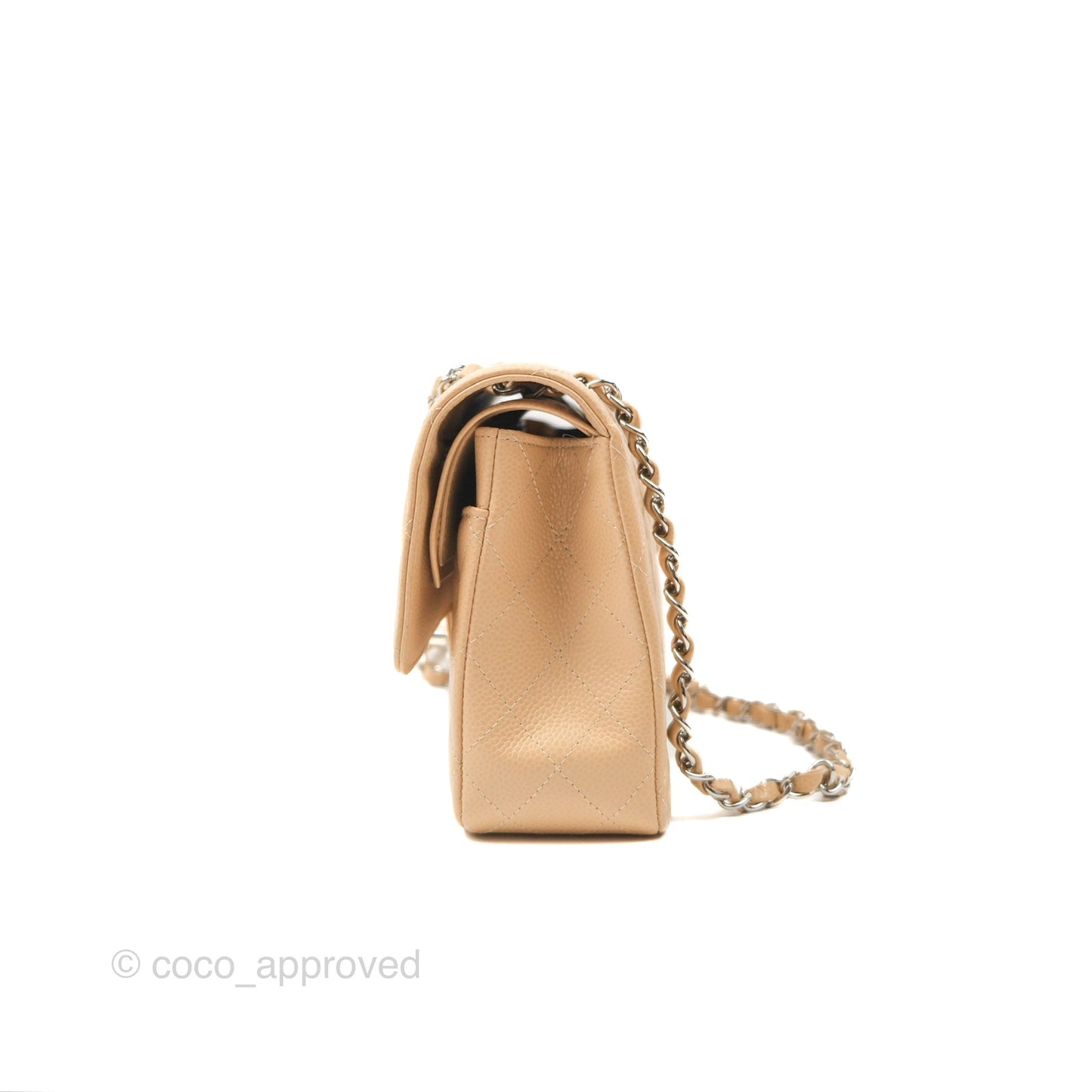 Chanel Classic M/L Medium Flap Quilted Beige Caviar Silver Hardware