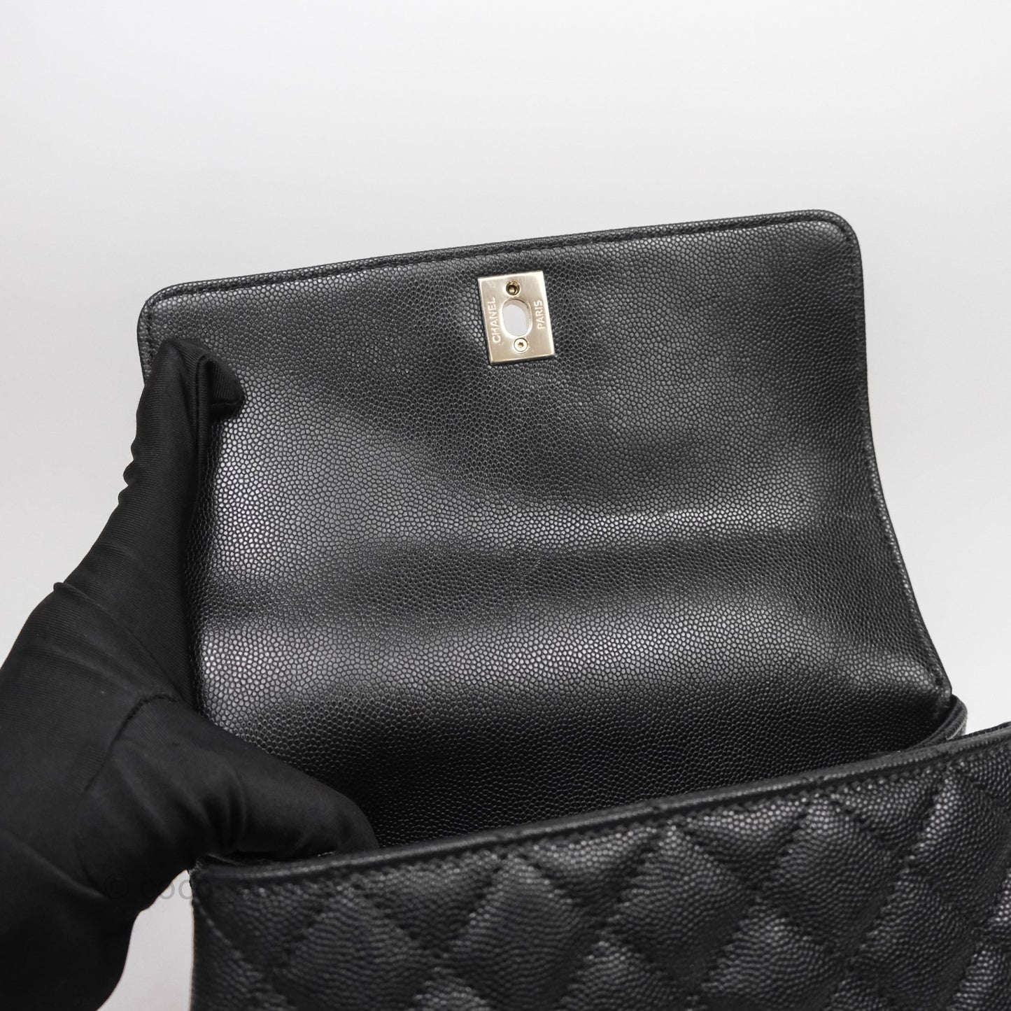 Chanel Small Coco Handle Black Caviar Light Gold Hardware