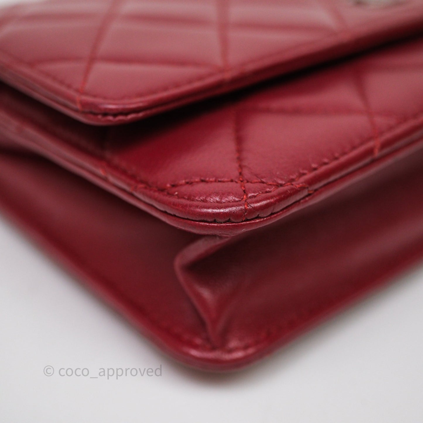 Chanel Quilted Wallet on Chain WOC Red Lambskin Silver Hardware