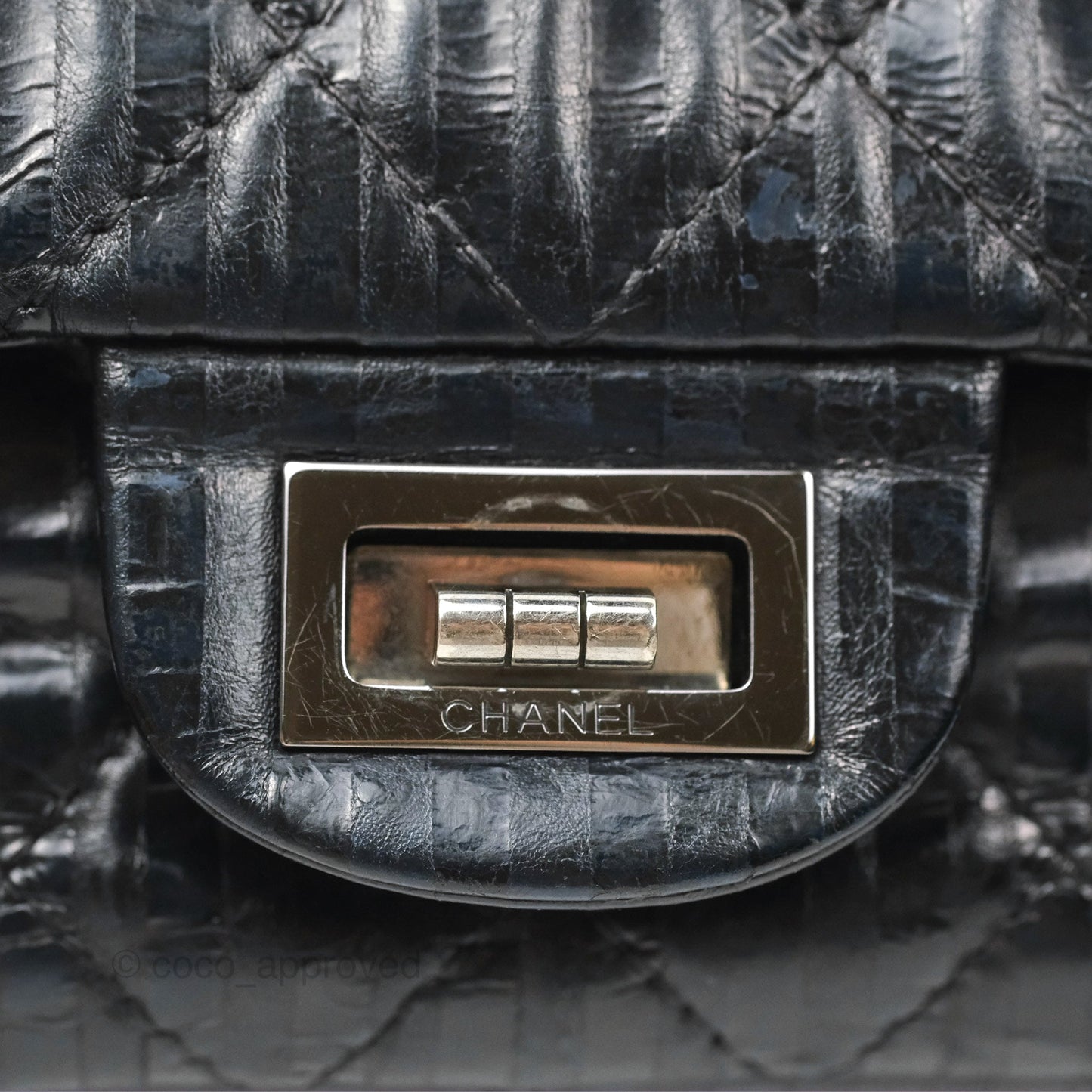 Chanel Reissue 227 Flap Quilted Calfskin Black Striped Dark Silver Hardware