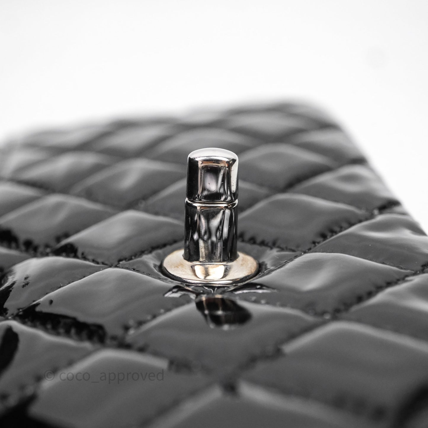 Chanel Medium Classic Flap Quilted Black Patent Silver Hardware