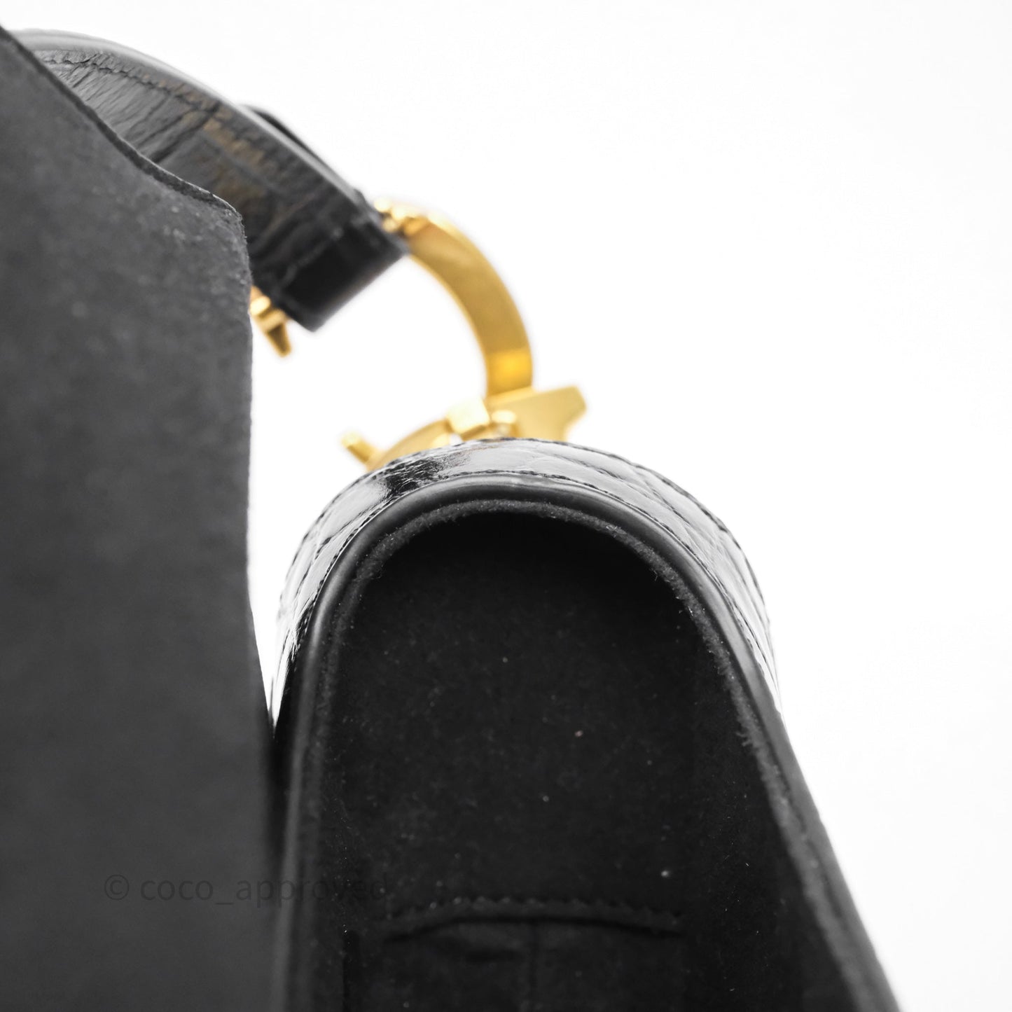 Christian Dior Saddle Bag Black Shiny Crocodile Gold Hardware