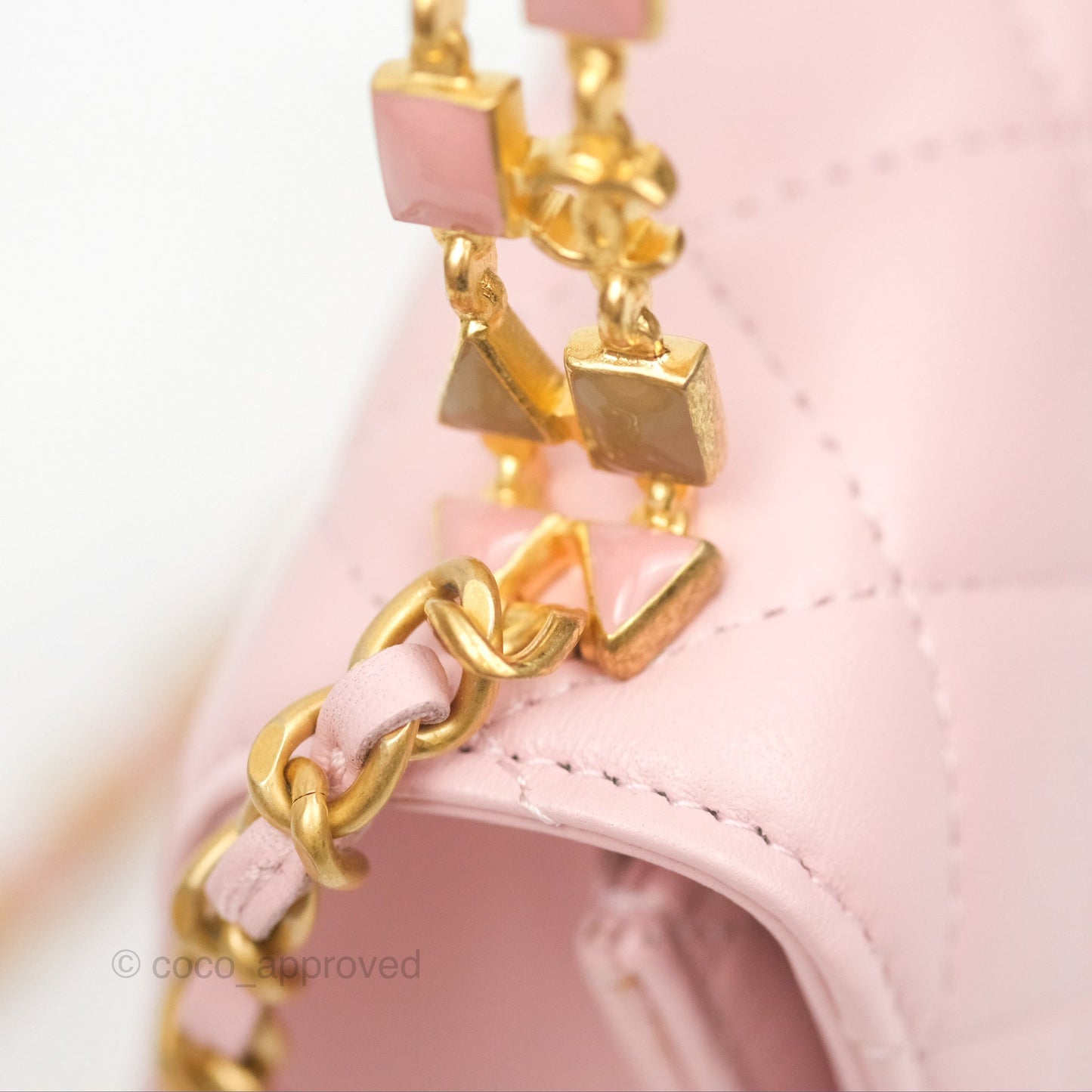 Chanel Enamel Top Handle Clutch with Chain Pink Lambskin Aged Gold Hardware 22B