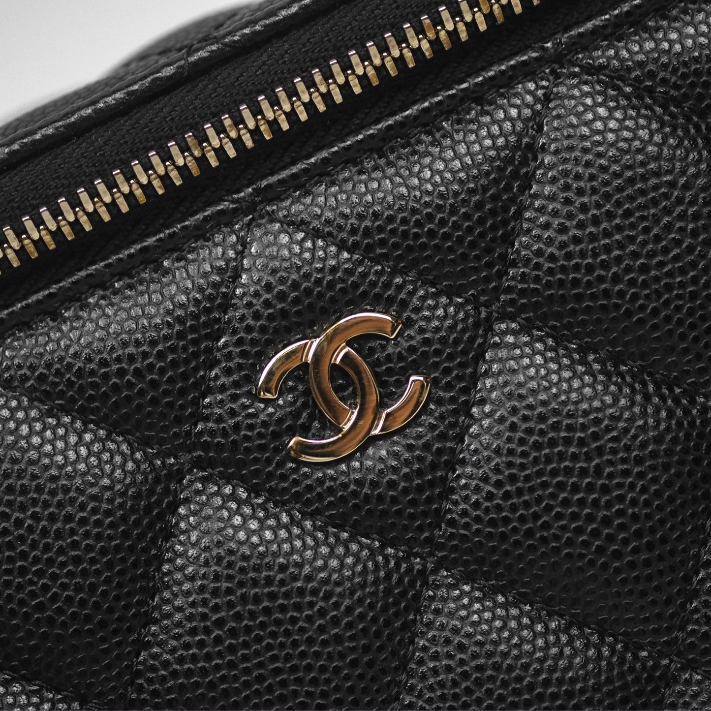 Chanel Vanity Rectangular With Chain Black Caviar Gold Hardware