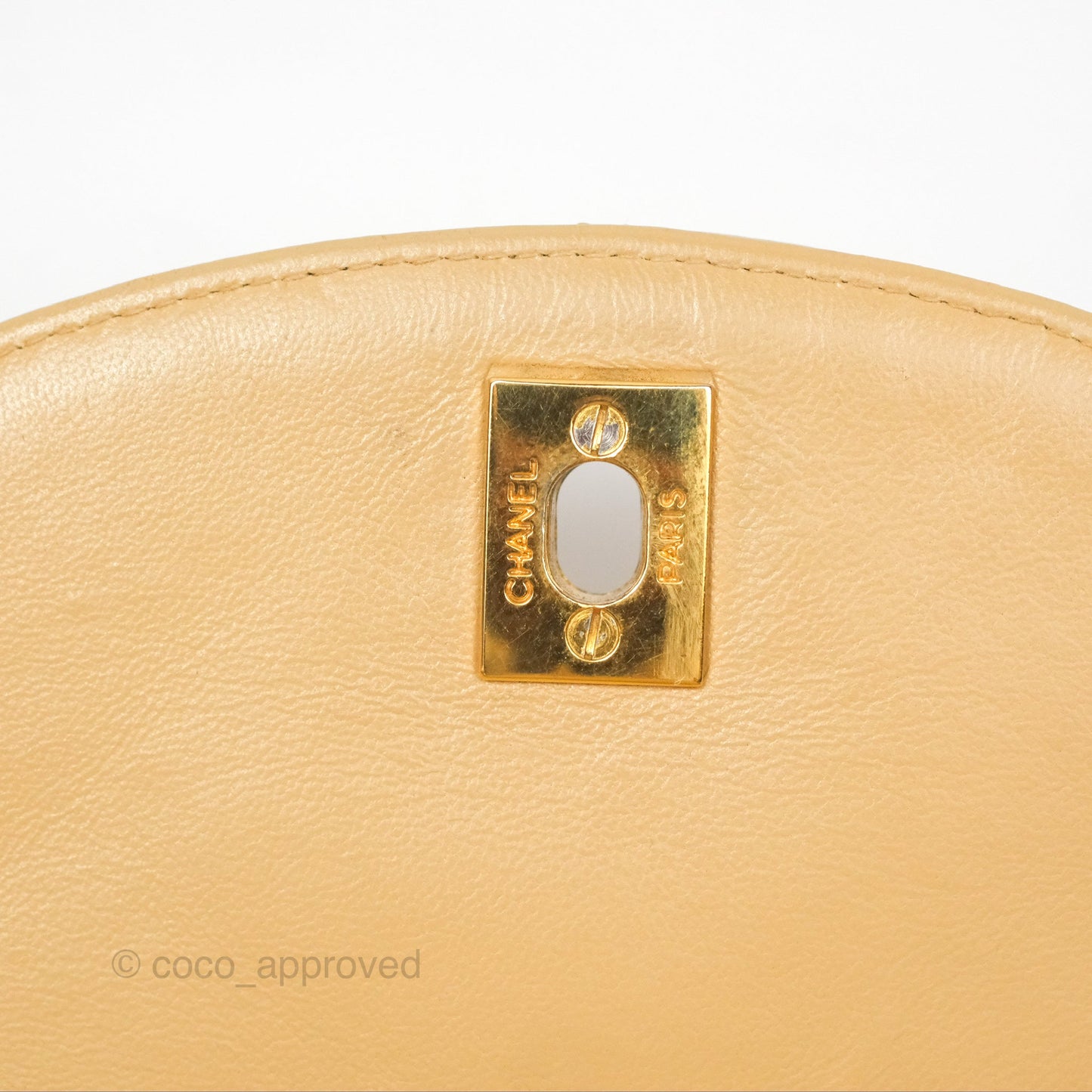 Chanel Vintage Round Flap Bag Quilted Beige Lambskin Gold Hardware