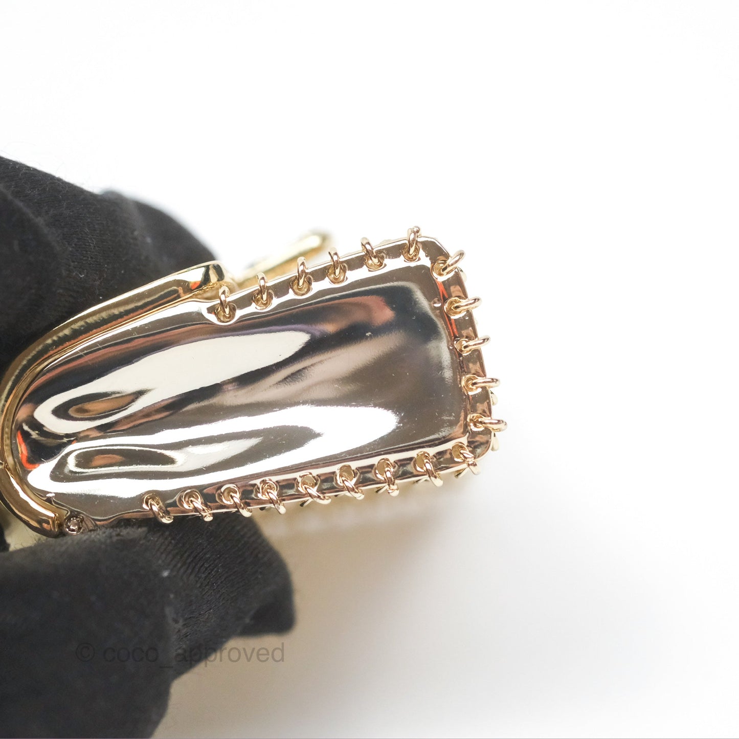 Chanel Flap Bag Charm Pearl Chain Black Leather Long Necklace Gold Tone 21S
