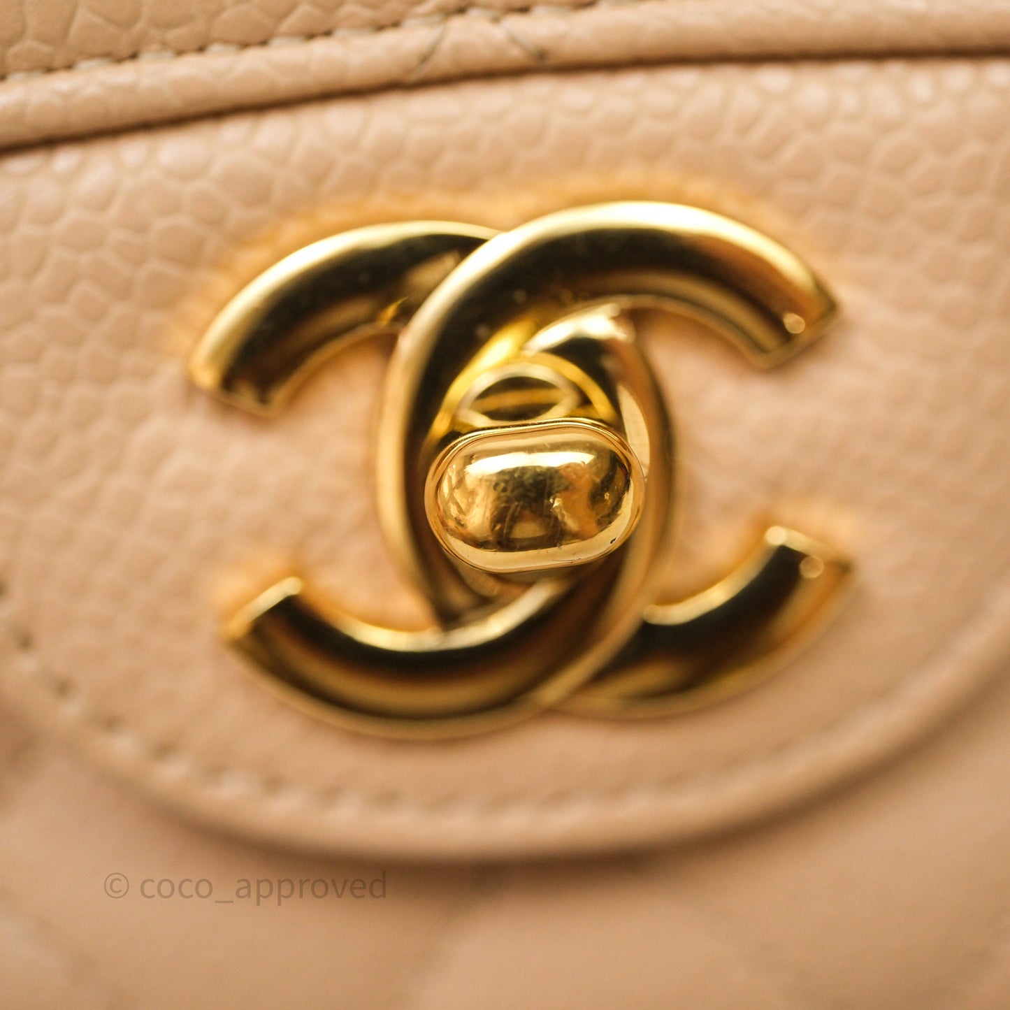 Chanel Classic M/L Medium Flap Quilted Beige Caviar Gold Hardware