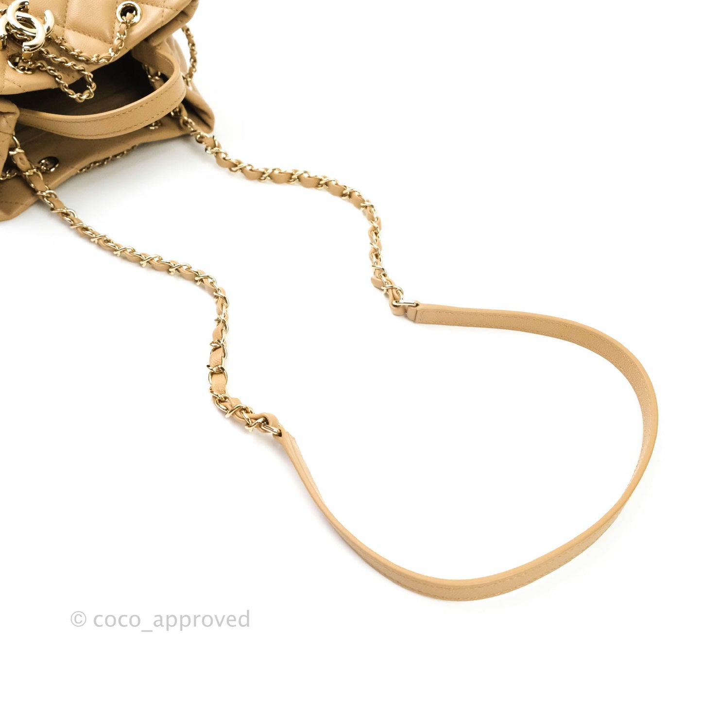 Chanel Caviar Quilted Rolled Up Bucket Drawstring Bag Beige Gold Hardware