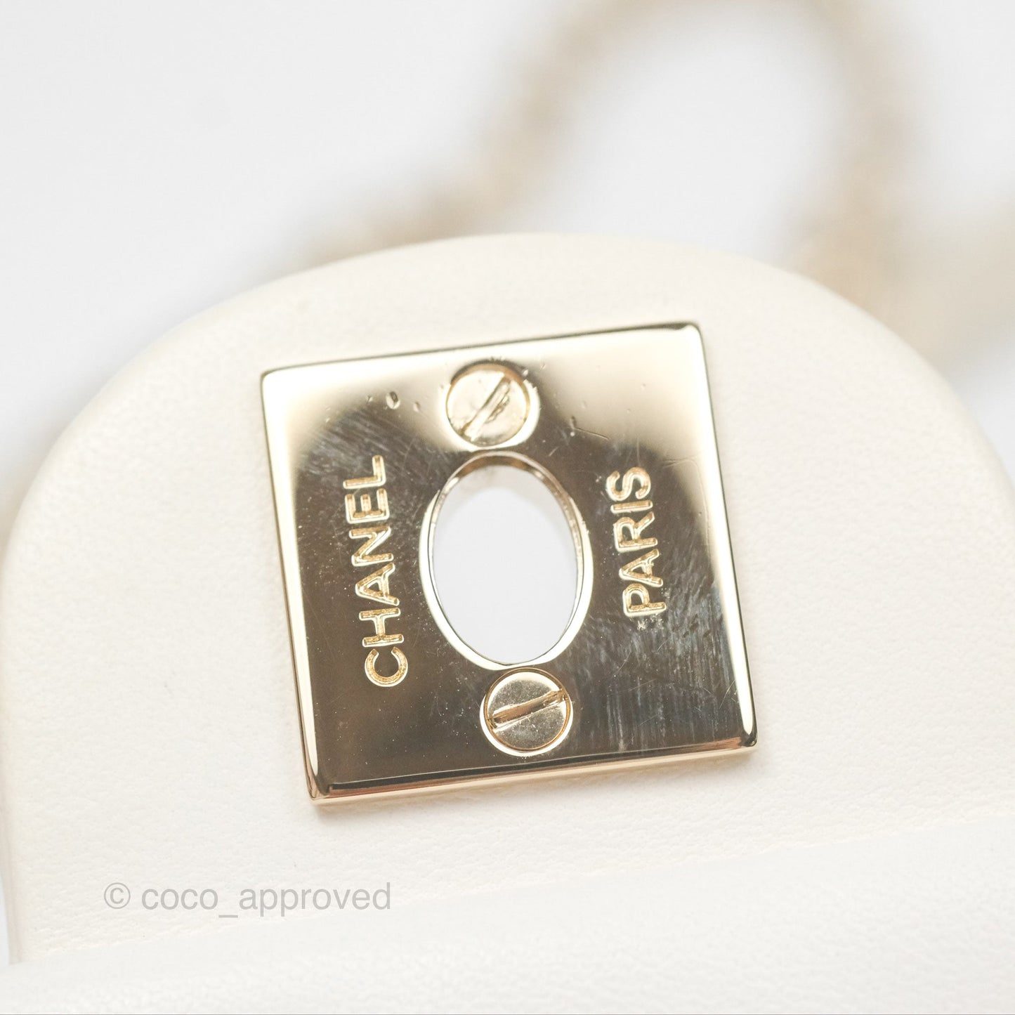 Chanel Small Logo Pearl Chain Flap Bag White Lambskin Gold Hardware