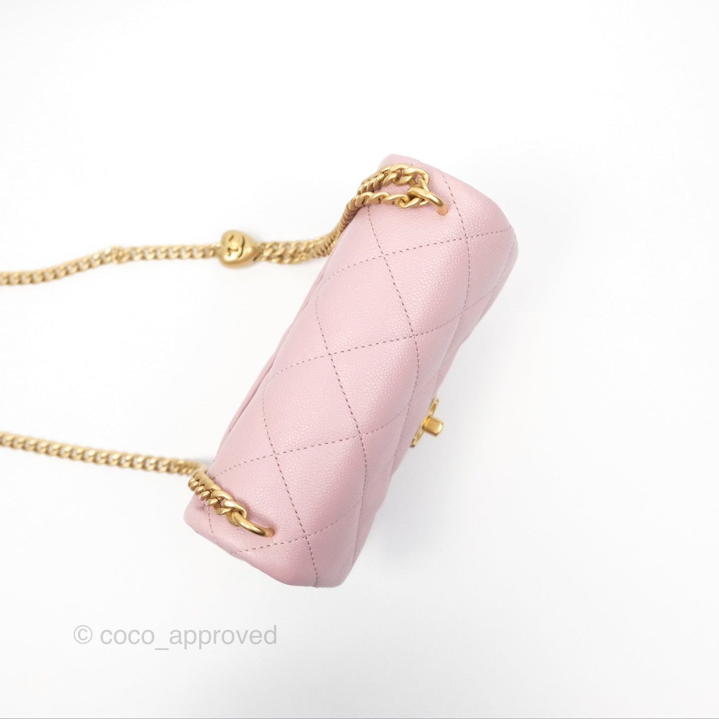 Chanel Mini Flap Bag Heart Adjustable Chain Dusty Pink Caviar Aged Gold Hardware