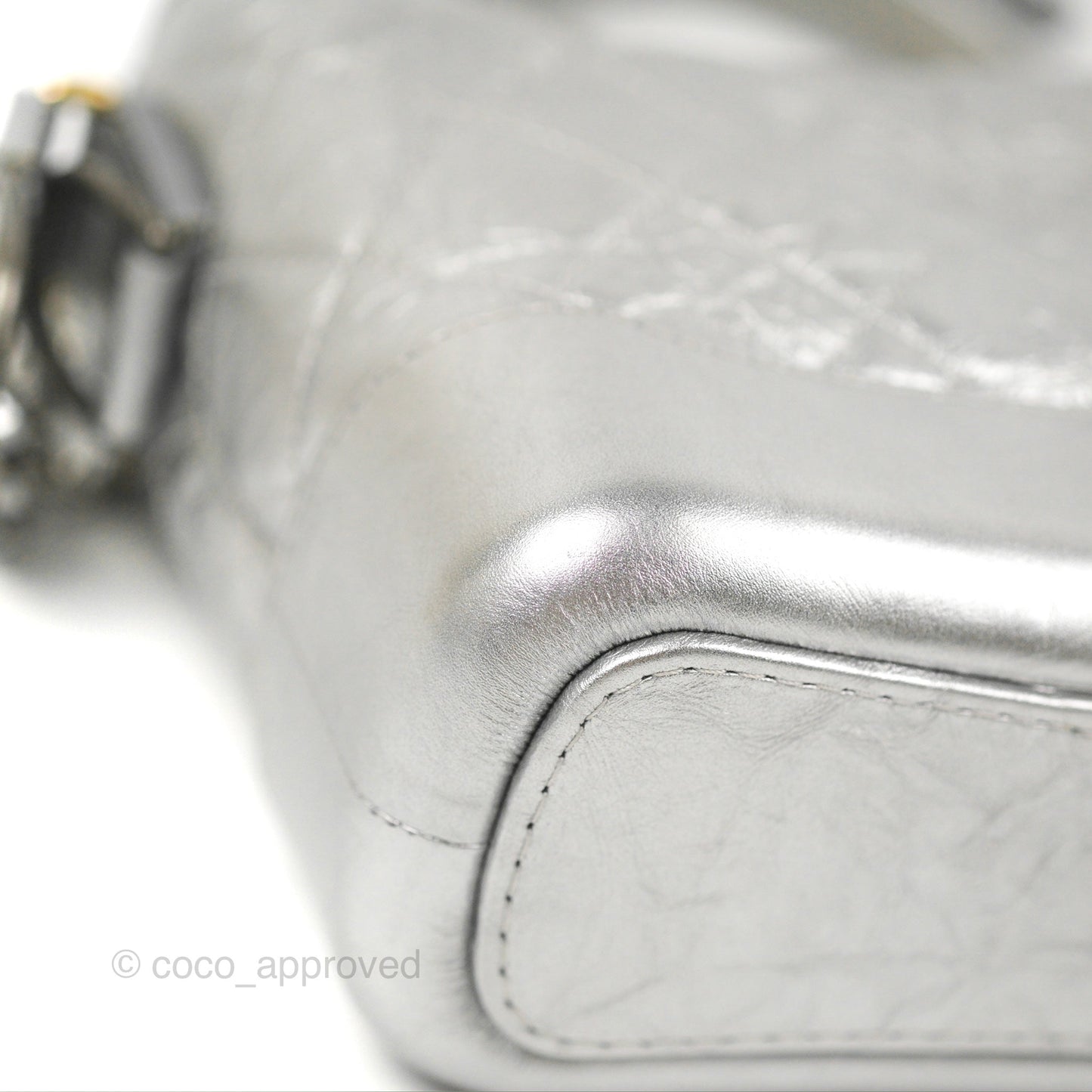 Chanel Quilted Small Gabrielle Hobo Metallic Silver Aged Calfskin Mixed Hardware